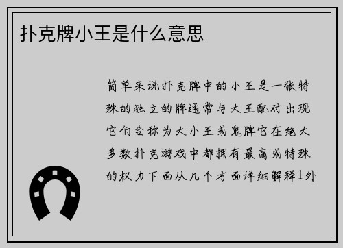 扑克牌小王是什么意思